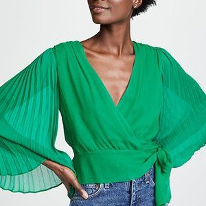 Alice + Olivia Bray Pleat Sleeve Wrap Top, Medium